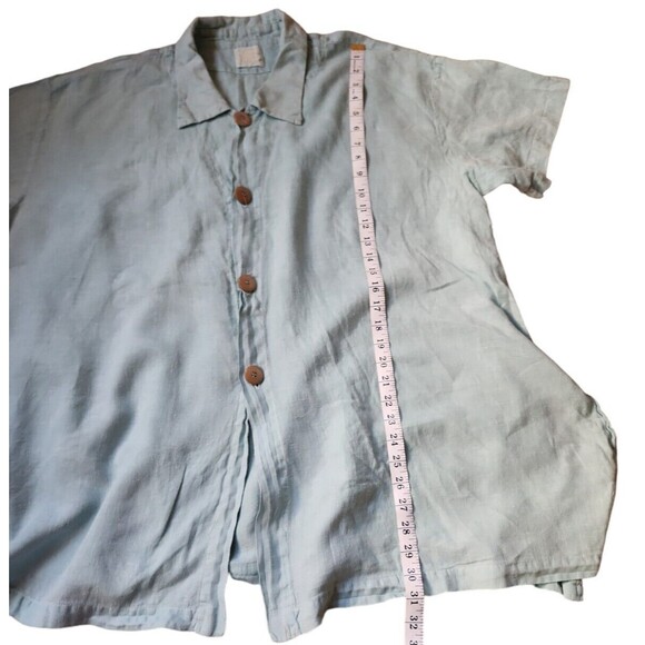 Blue Fish Button Down Shirt Lagenlook Linen Boho Size 4X Vintage 90s Light Blue - Picture 9 of 10